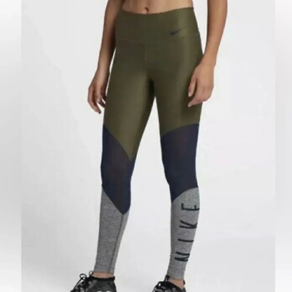 Nike Dri-Fit Power Pocket Hyper Tight Fit Tri Color Logo full length Leggings xs